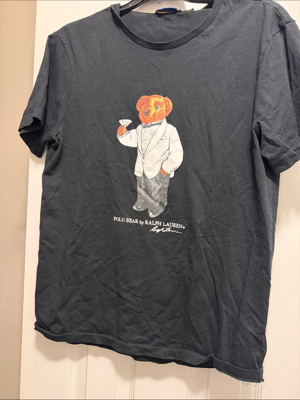 Ralph Lauren Black Tee with Orange Polo Bear Graphic